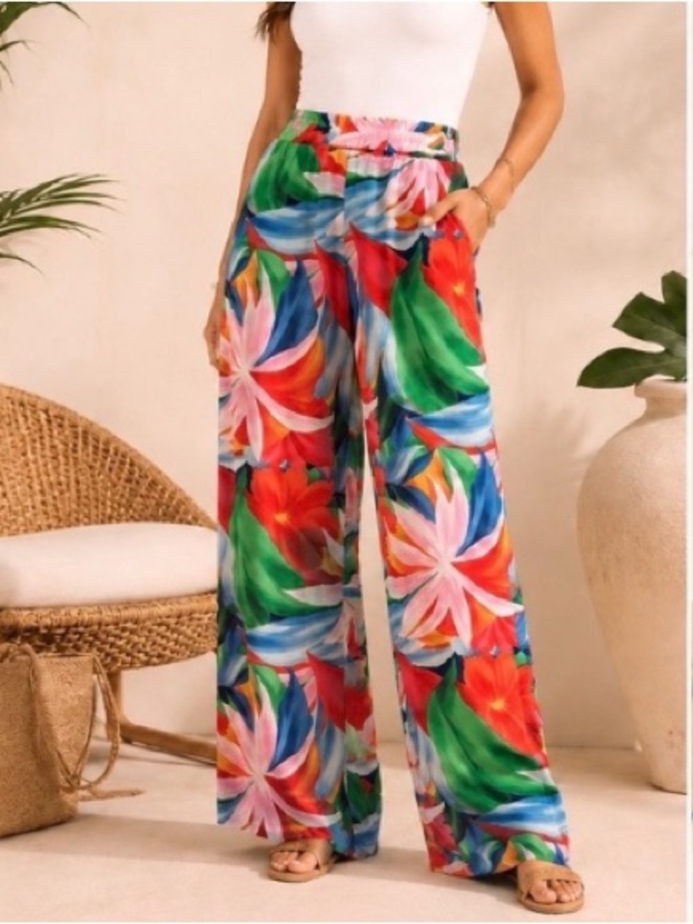 Z Supply Tropical Multicolor Wide Leg Flowy Pants XL